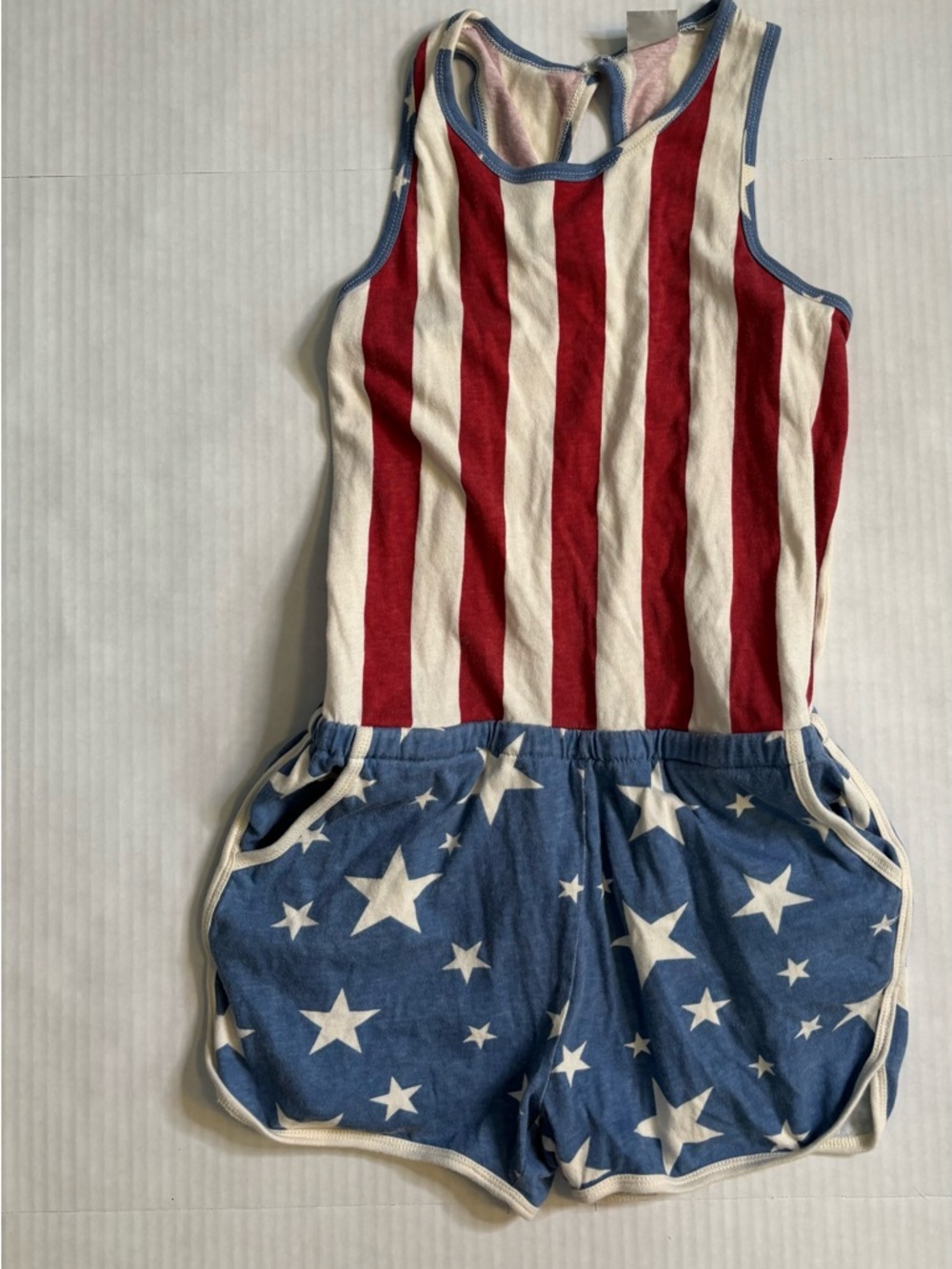 Junk Food Clothing womens xs Red & White Striped Tank with Blue Stars Romper